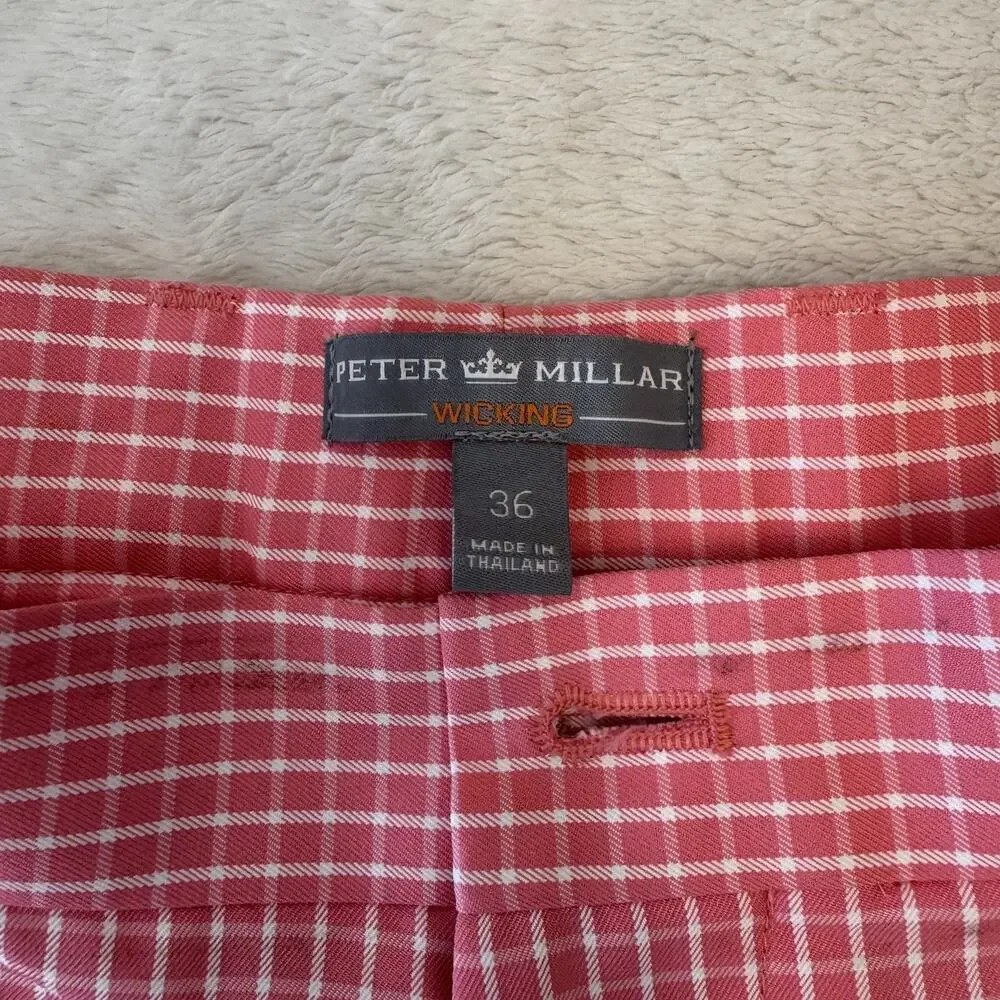 Peter Millar Men's Pink/White Check Chino Shorts Cotton Flat Front 10
